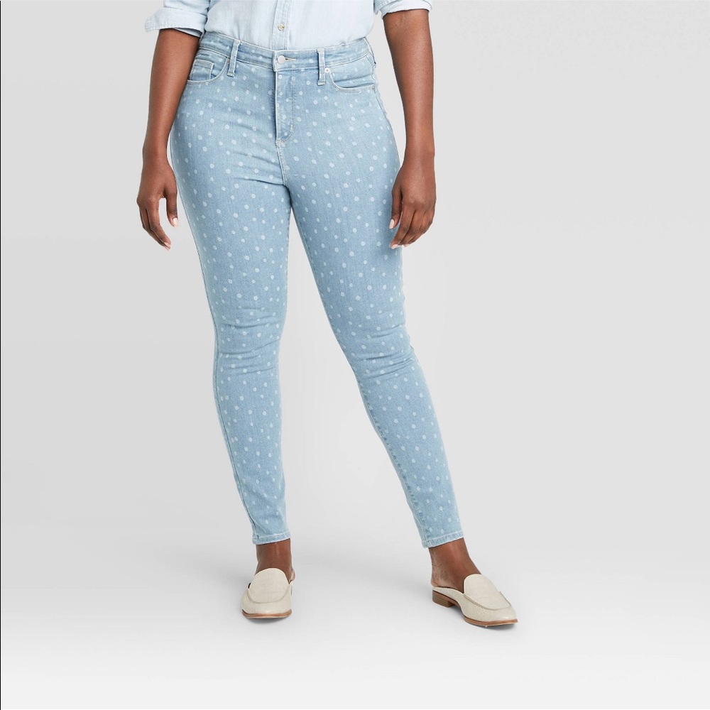 High-Rise Polka dot Jeans 90% cotton Stretch